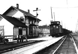 Pacific Coast Railroad freight train at Maple Valley, Washington in 1948.