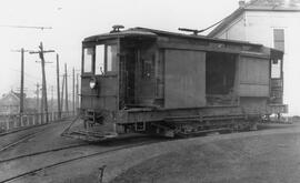 Seattle Municipal Railway Number 404 at the North Seattle carbarn, Seattle, Washington, undated.