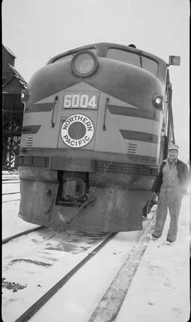 Northern Pacific diesel locomotive number 6004 at Easton, Washington, circa 1945.