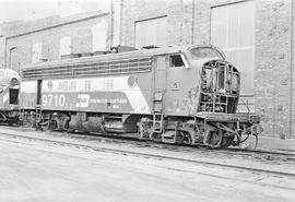 Burlington Northern diesel locomotive 9710 at Saint Paul, Minnesota in 1973.