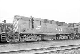 Burlington Northern diesel locomotive 4193 at Vancouver, Washington in 1976.