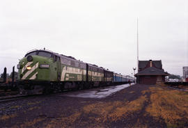 Amtrak diesel locomotive 9806 at Ellensburg, Washington in June 1971.