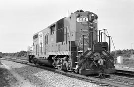 Florida East Coast Railway diesel locomotive 664 at Cocoa, Florida on June 29, 1978.