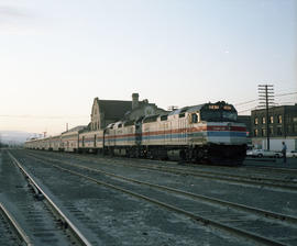 Amtrak diesel locomotive 247 at Yakima, Washington in 1980.