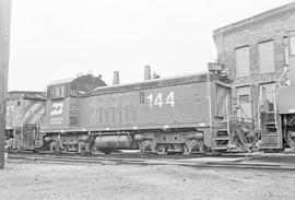 Burlington Northern diesel locomotive 144 at Saint Paul, Minnesota in 1973.