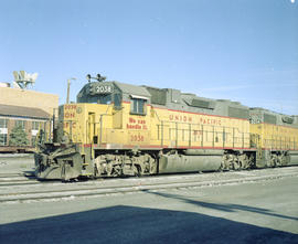 Union Pacific Railroad diesel locomotive number 2038 at Yakima, Washington, undated.