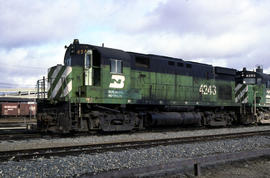 Burlington Northern Railroad Company diesel locomotive 4243 at Portland, Oregon in 1978.