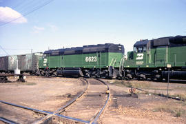 Burlington Northern Railroad Company diesel locomotive 6623 at Portland, Oregon in 1972.