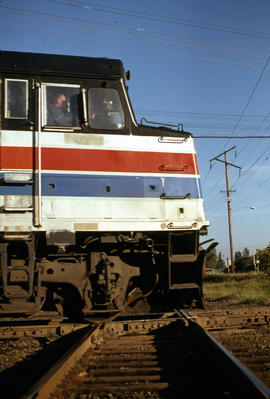 Amtrak diesel locomotive at Portland, Oregon in 1978.