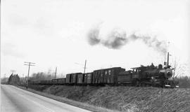 Pacific Coast Railroad freight train near Maple Valley, Washington in 1943.