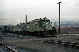 Burlington Northern Railroad Company diesel locomotive 1436 at Portland, Oregon in 1977.