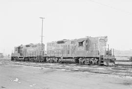 Southern Pacific Railroad diesel locomotive number 3752 at Roseville, California in 1973.