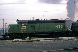 Burlington Northern Railroad Company diesel locomotive 1436 at Portland, Oregon in 1977.