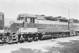 Burlington Northern diesel locomotive 2505 at Bonners Ferry, Idaho in 1971.