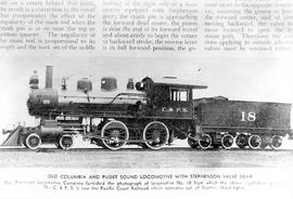 Columbia and Puget Sound Railroad steam locomotive number 18 in magazine, circa 1920.