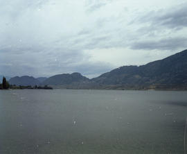 Burlington Northern Railroad - lake at Osoovos Lake, Washington, circa 1985.