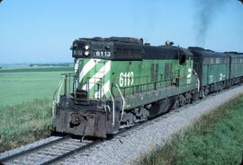 Burlington Northern Diesel Locomotives Number 6113, Number 773 and another Burlington Northern Di...