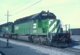 Burlington Northern 8009 at Spokane, Washington in 1986.