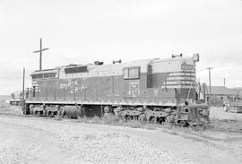 Burlington Northern diesel locomotive 6177 at Sheridan, Wyoming in 1972.