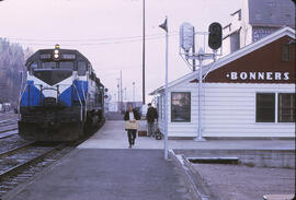 Burlington Northern Diesel Locomotives 9855 at Bonners Ferry, Idaho, 1970