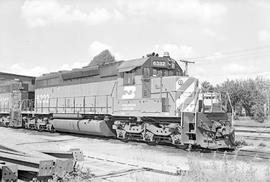 Burlington Northern diesel locomotive 6332 at Auburn, Washington in 1976.