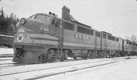 Northern Pacific diesel locomotive number 6004 at Easton, Washington, circa 1945.