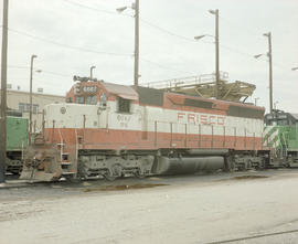 Burlington Northern diesel locomotive 6667 at Tulsa, Oklahoma in 1982.