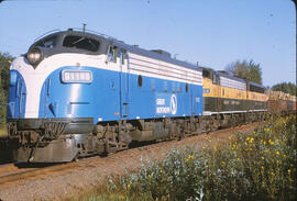 Great Northern Diesel Locomotive 311C, 313C, 276B at Floodwood, Minnesota, 1969