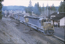 Diesel locomotives Northern Pacific 3604 and 3614 with Spokane, Portland & Seattle 3609 at Sc...