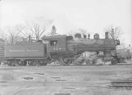 Northern Pacific steam locomotive 328 at Rush City, Minnesota, in 1950.