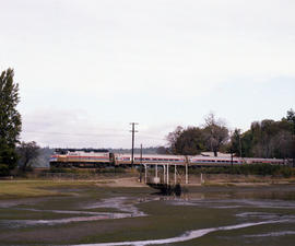 Amtrak diesel locomotive 216 at Titlow, Washington in January 1976.