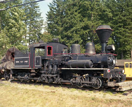 Cowichan Valley number 1, a Shay class steam locomotive at Duncan, British Columbia, in 1990.