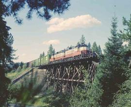 St. Maries River Railroad Diesel Locomotives Number 102 and 101 at Santa, Idaho in August, 1982.