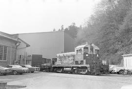 Burlington Northern diesel locomotive 102 at Tacoma, Washington in 1972.