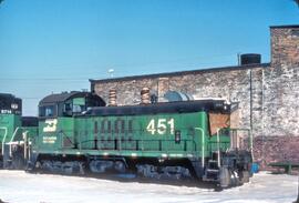 Burlington Northern diesel locomotive Number 451 at Minneapolis, Minnesota in 1982