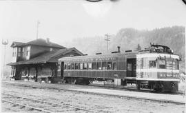 Northern Pacific gas-electric motor car number B-8 at Gate, Washington, circa 1940.