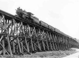 Pacific Coast Railroad freight train at Maple Valley, Washington, circa 1942.