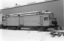 Connecticut Valley Railroad electric locomotive 121 at Essex, Connecticut on January 28, 1977.