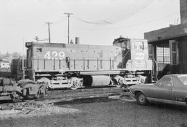 Burlington Northern diesel locomotive 429 at Vancouver, Washington in 1972.