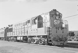 Southern Pacific Railroad diesel locomotive number 3033 at Redwood City, California in 1973.