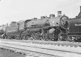 Northern Pacific steam locomotive 1808 at Livingston, Montana, in 1949.