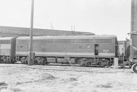 Burlington Northern diesel locomotive 805 at Tacoma, Washington in 1972.