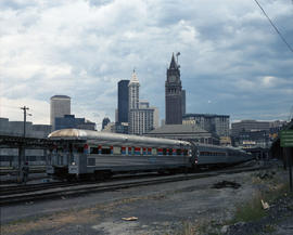 Amtrak track inspection car on train number 18 at Seattle, Washington in 1979.