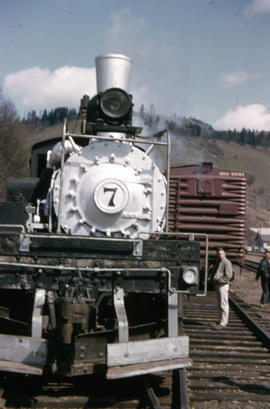 Klickitat Log and Lumber Company steam locomotive 7 at Klickitat, Washington in 1964.