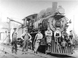 Pacific Coast Railroad steam locomotive number 16 at Taylor, Washington, circa 1920.