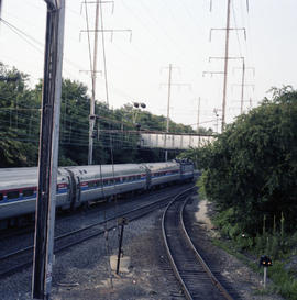 Amtrak train at Bowie, Maryland on July 5, 1982.