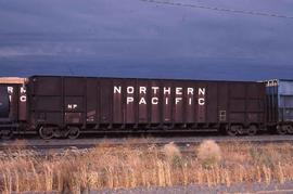 Northern Pacific wood chip car 119572 at Pasco, Washington, in 1983.